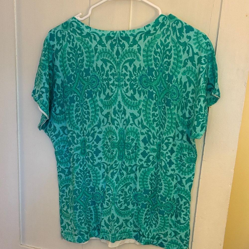 Talbots Turquoise Patterned Short Sleeve Top - Picture 6 of 6